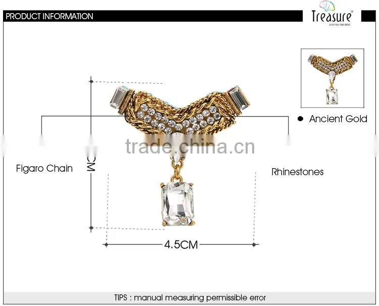 2015 Hottest Fashione Jewelry, geometric shape figaro chain rhinestone dangle brooch jewelry