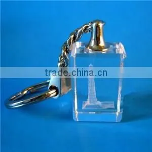 Wholesale 3d laser engraved cube crystal led keychain/key rings/keyholder for promotion gift
