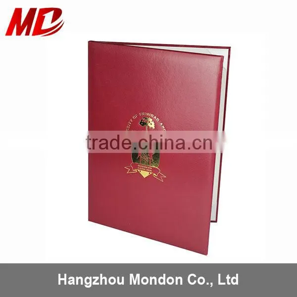 2015 new design best price customized Graduation Certificate cover with gold logo