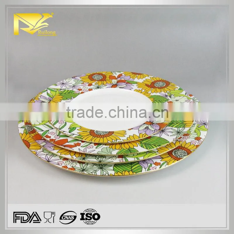 china supplier decal flower pattern ceramic plates, french ceramic plates, plain ceramic plates