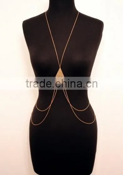 Newest Body Jewelry Triangle Pendant Two Layers Crossover Belly Body Chain ,Plated Body Chain