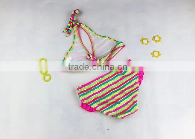 2016 Brand Baby Blue Strings Girls Swimsuit Print Bikini