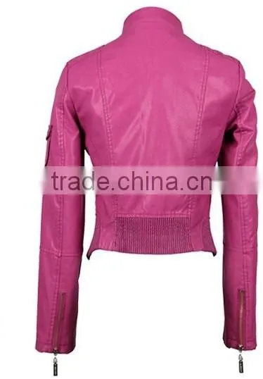 the latest design fashion Pink PU leather jacket made in china for young women