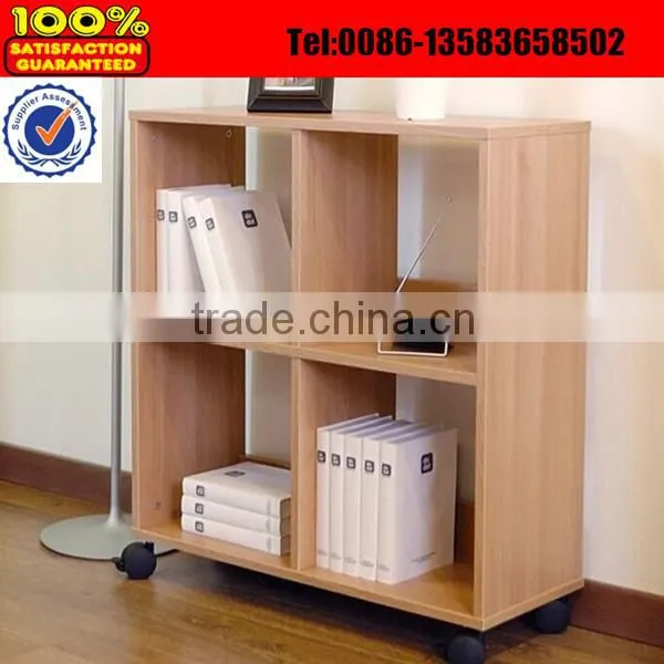 Cheap wooden movable book rack with wheels