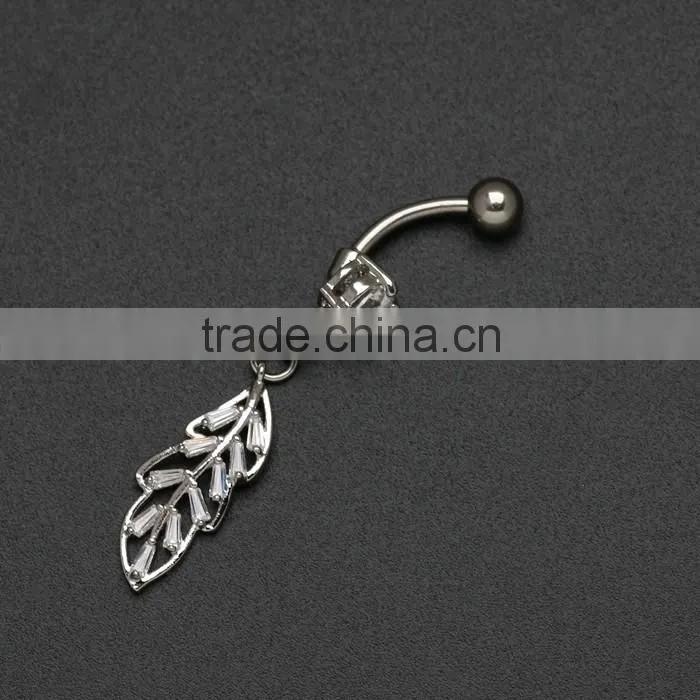 Body Jewellery Fancy CZ Paved 14 Gague Surgical Steel Leaf Body Jewelry Vibrating Navel Rings