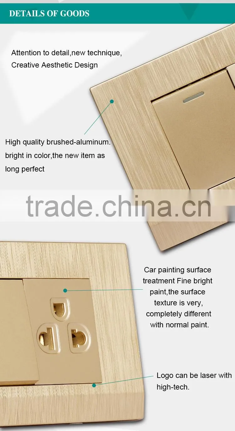 American Standard fashion 1 gang noble gold switch 3 pin wall power electrical switch socket