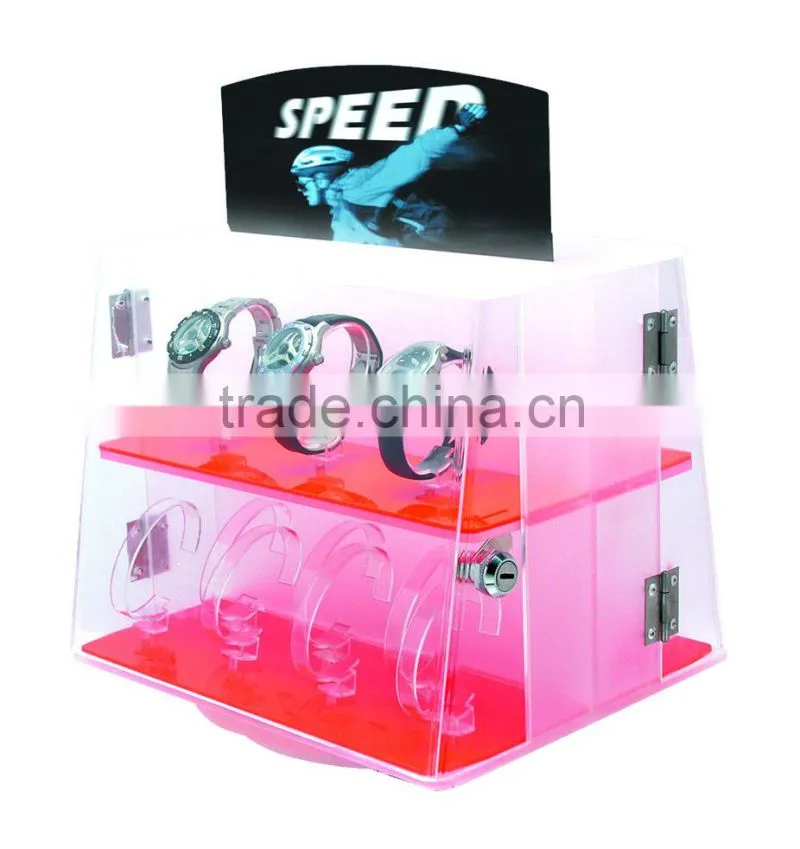 Hot sale dresser type red and white watch acrylic display