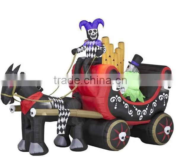 Animatronic Circus Wagon Halloween Inflatable Outdoor Jester Skull