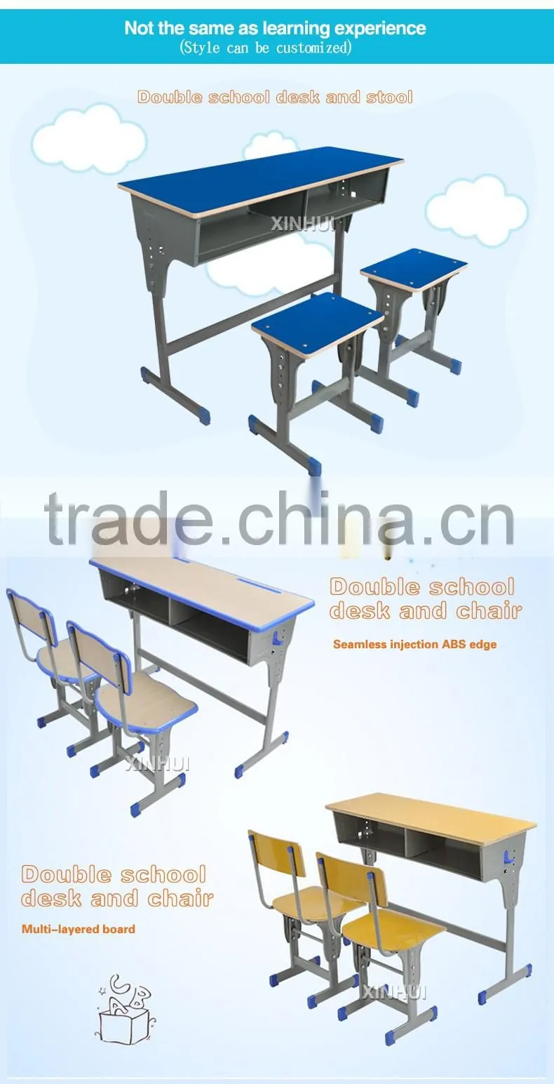 two students with the desks and chairs/school desk and bench
