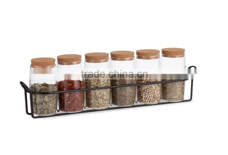 SINOGLASS trade assurane 120ml glass spice jar with cork lid 6 pcs glass jars spice rack set