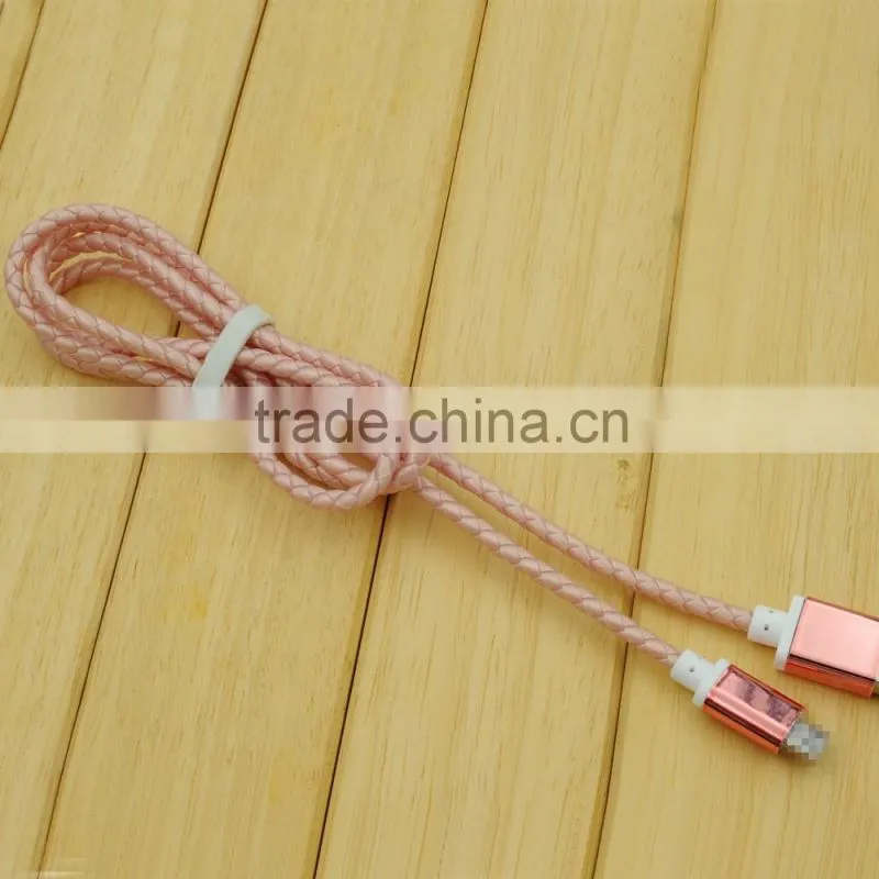 wholesale pngxe new design multi-color leather braided usb cable for iPhone