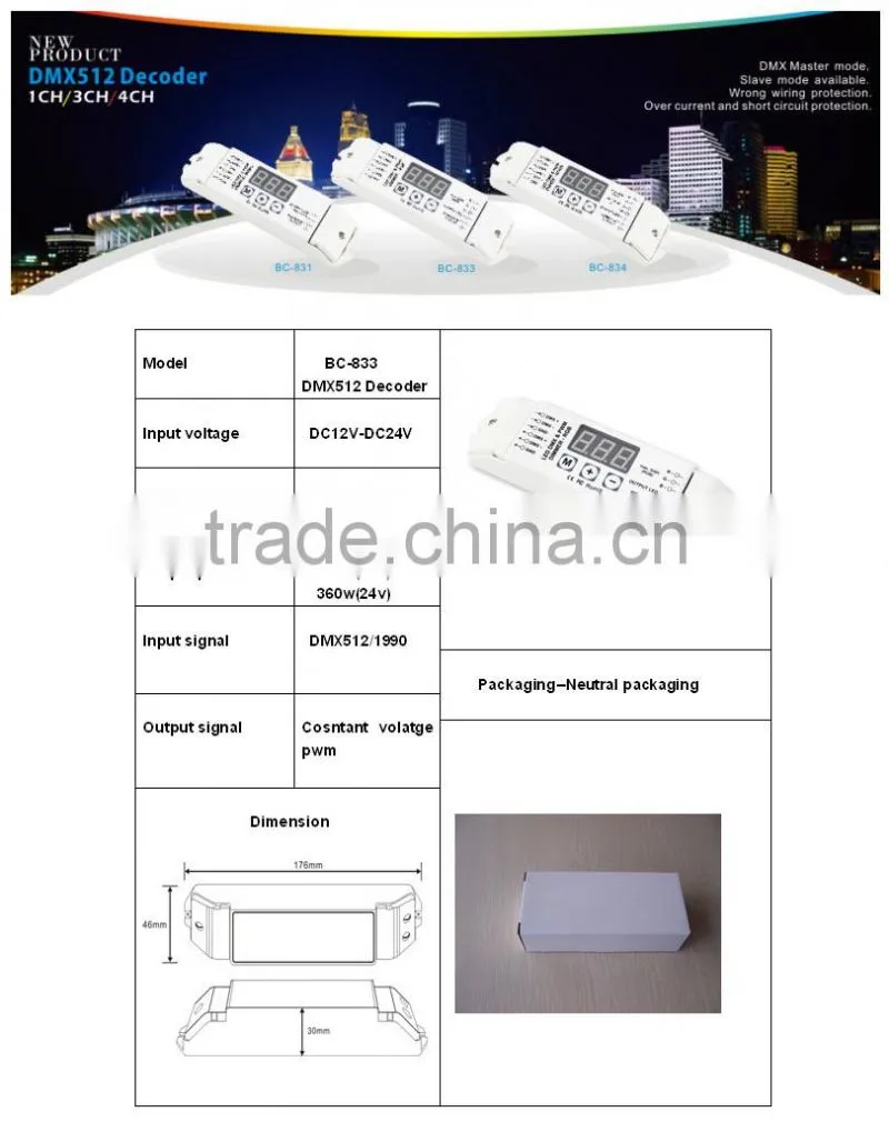 DC12-24V 3 Channels DMX 512 Decoder - DMX Driver Controller for LED Lights