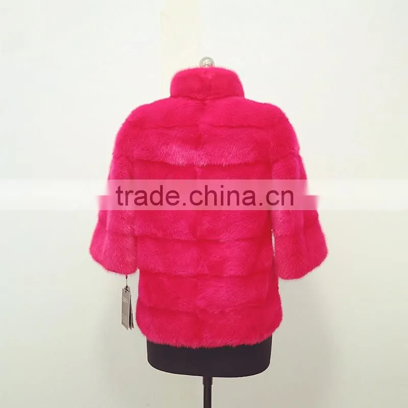 Factry High Quality Pink Color Real Mink Fur Coat For girls