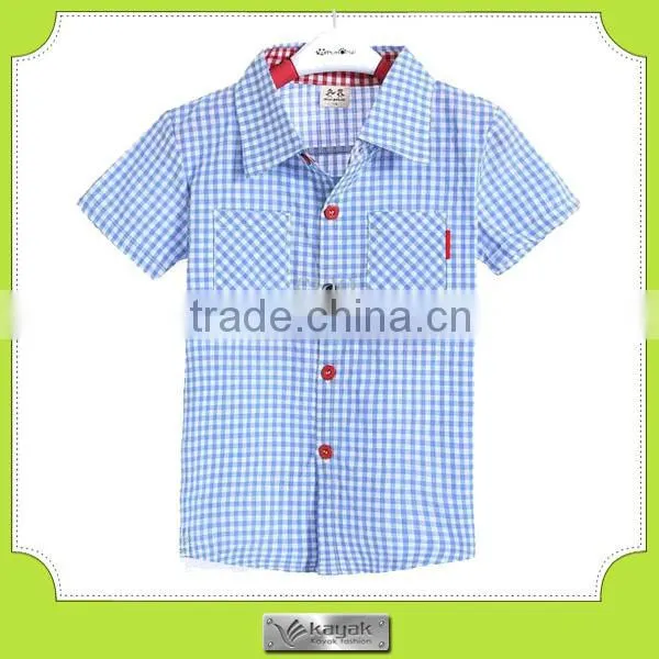 custom-made fashion pocket cotton checked kid shirt