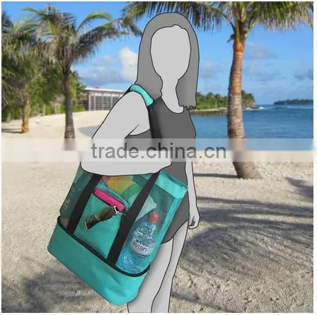 Mesh Beach Tote Bag with Insulated Picnic Cooler beach bag with pockets and zipper(YX-Z134)