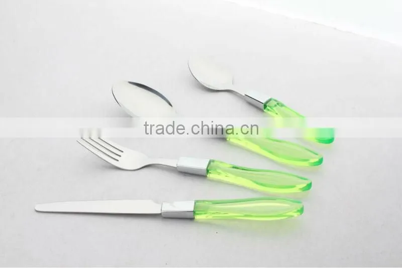 Transparent plastic handle stainless steel dinnerware