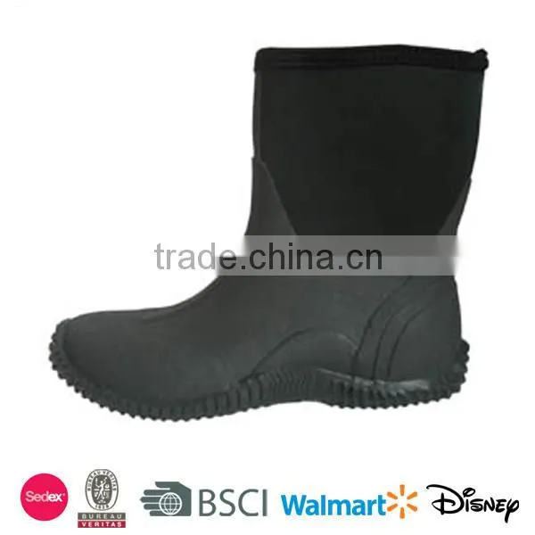 Men neoprene lining flat heel rubber rain boots black short rubber boots