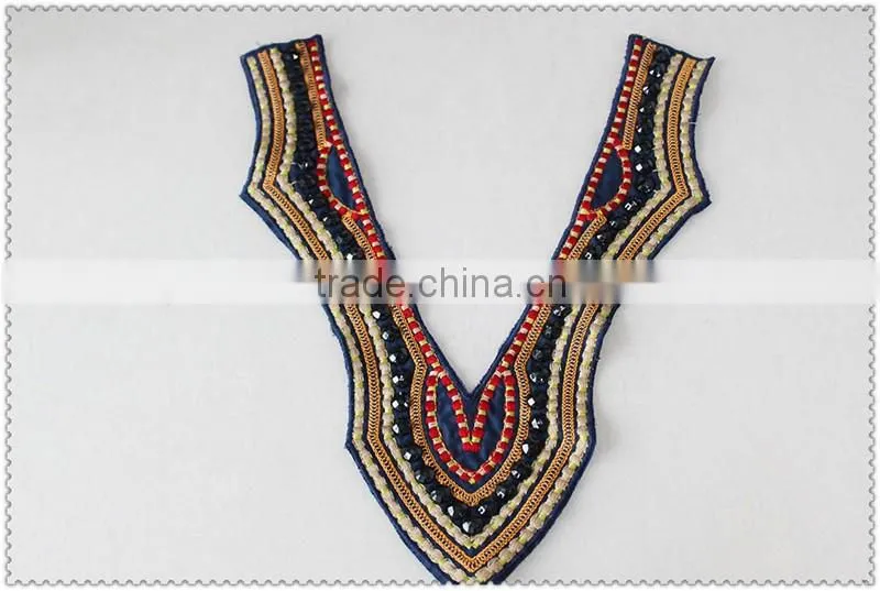 Customized embroidery ladies garment collar, black Acrylic beaded necklace, Colourful embroidery collar for garment