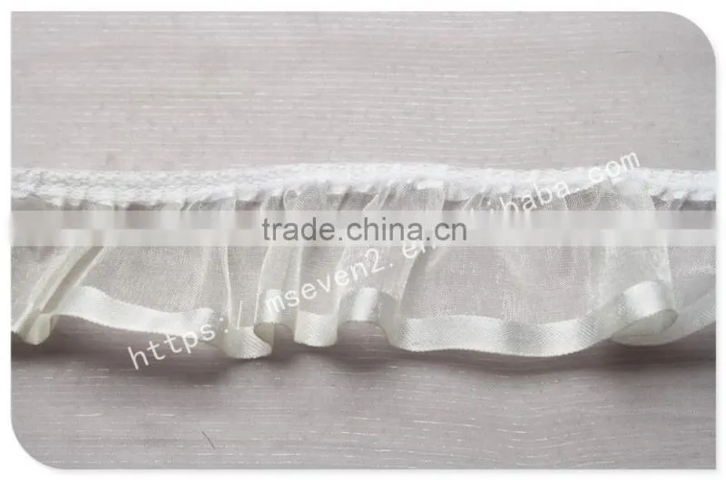 High quality 4cm width folded organza fabric trim in silver