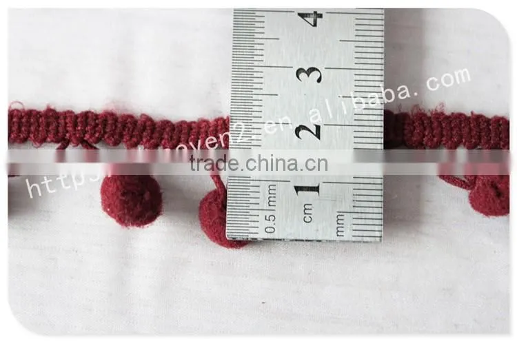Hot sales cute 2cm width polyetser indian pom pom trims for garment/bags