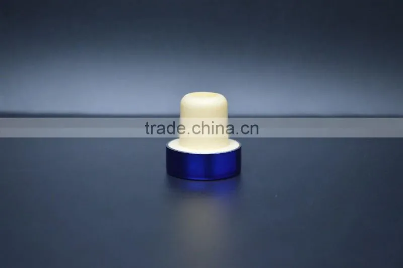 Blue aluminum cap with synthestic cork wine bottle stopper