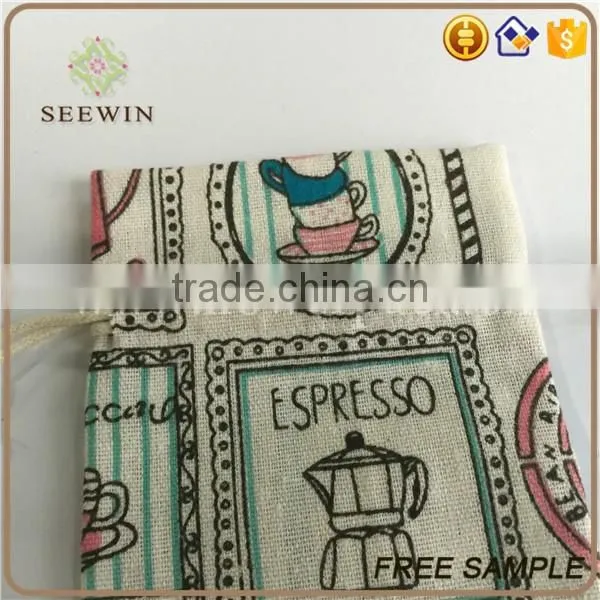 drawstring printed printed artificial jute bag
