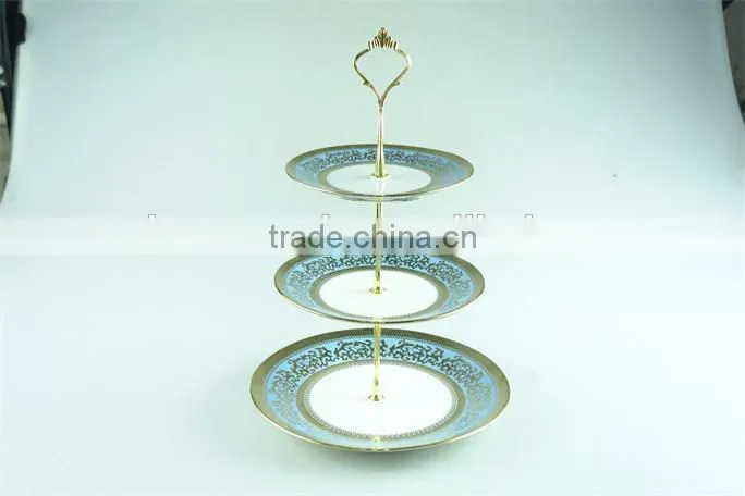 Boble colorful decal ceramic wedding cake stand with iron handle in stock