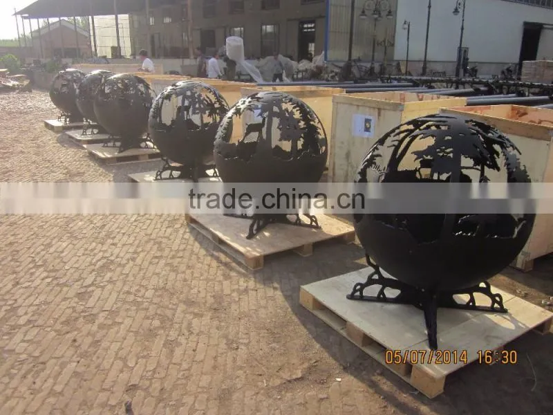 Large Spherical Outdoor Decorated steel firepit sphere