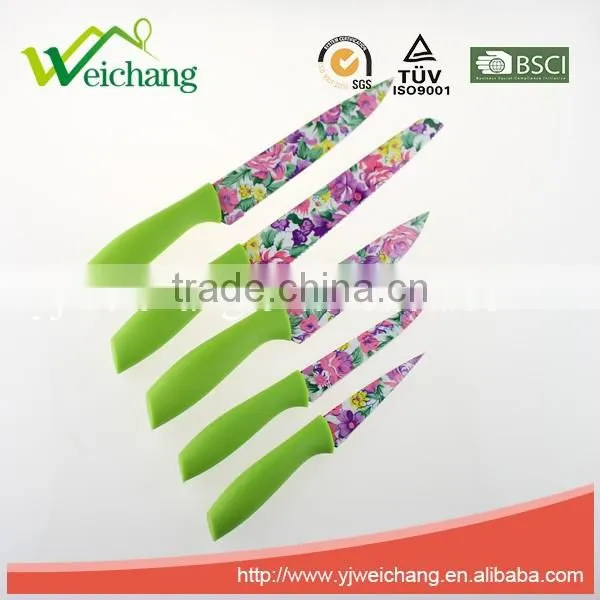 WCK609 5 pcs set Kitchen Knives artwork painting blade PP handle , hot sale