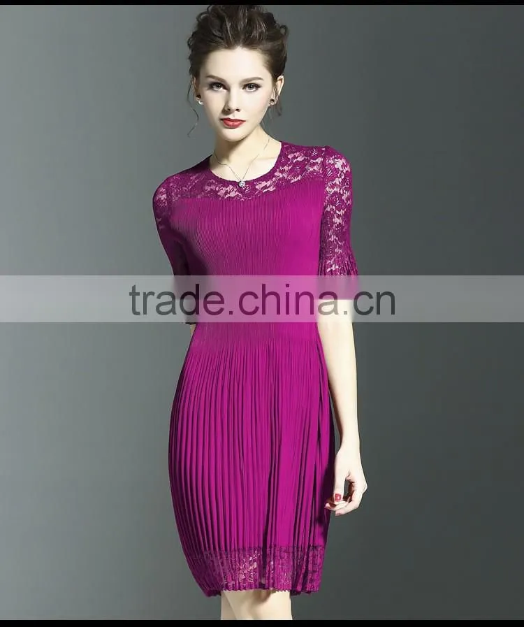 Polyester ladies lace splicing ruffled slimming dresses for party
