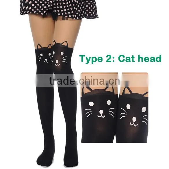 Cat Tower Tattoo Socks Sheer Pantyhose Girls Sexy Foot Stockings18842
