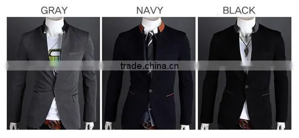 MOQ 1 pc cotton and polyester mixed stand collar british style tunic suit for man