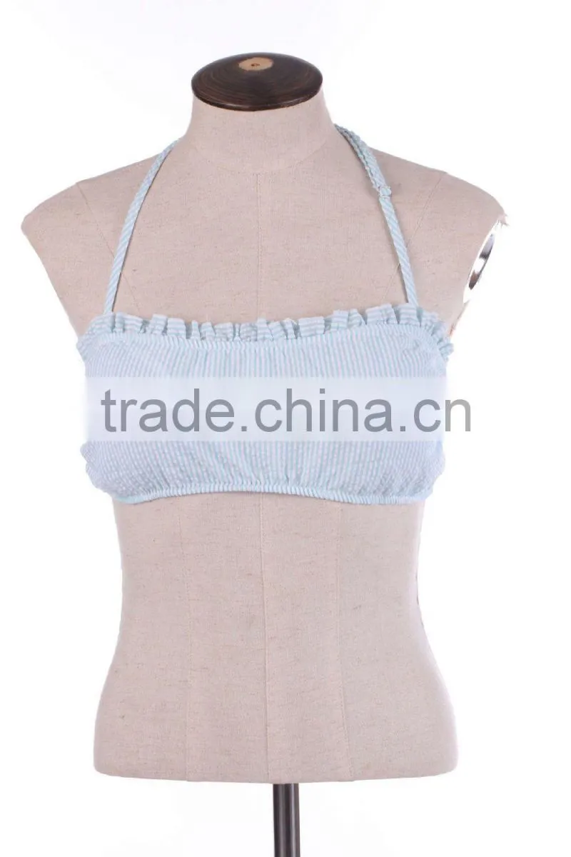 Monogrammed Seersucker Bandeau Swim Top