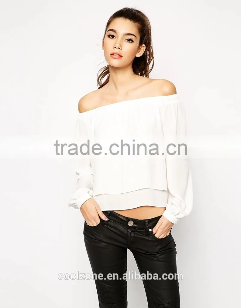 Cold shoulder design long sleeves lady blouse fashion new blouse 2015