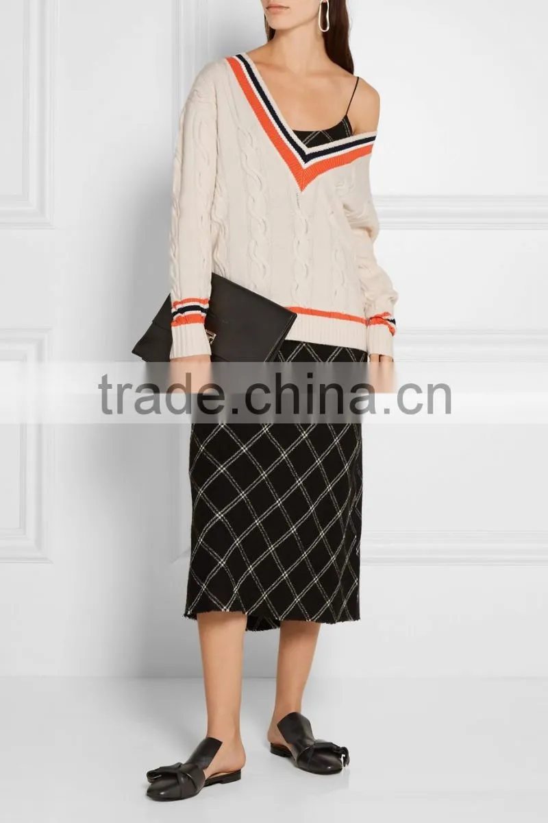 2017 V neck plain sweater woolen sweater design for ladies