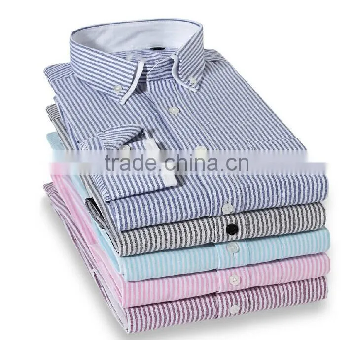 2017 double collar contrast color striped men Oxford shirts