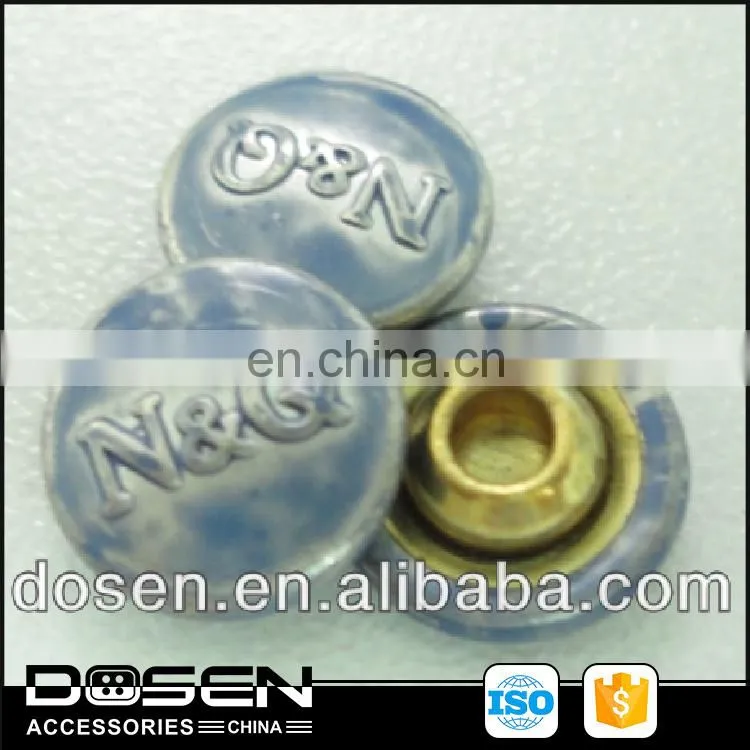 Nice design ECO-friendly zamak material antique brass domed denim flat rivets.