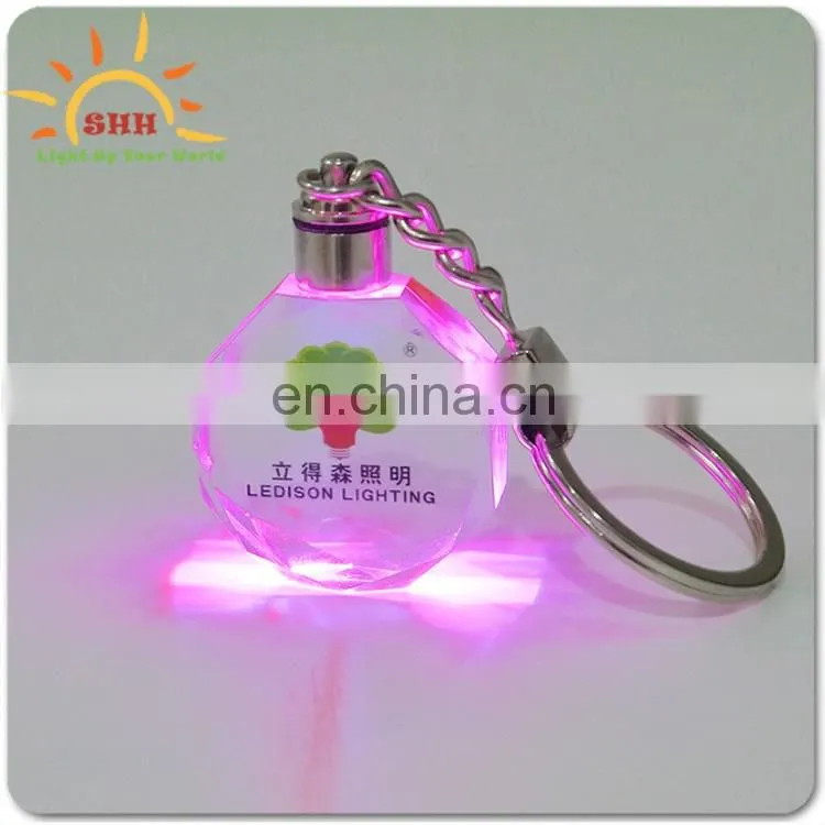 Novel Multifunction Flashing LED Keychain, Glass Transparent Crystal Keychain Light