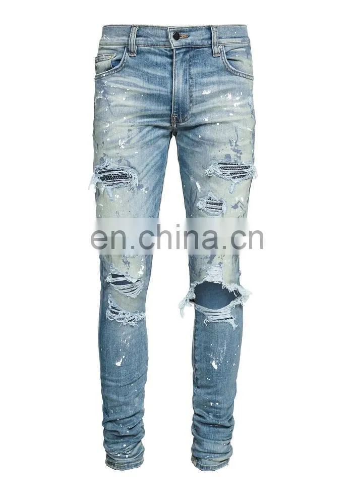 DiZNEW Classic Indigo Crystal Paint distressed jeans For Men