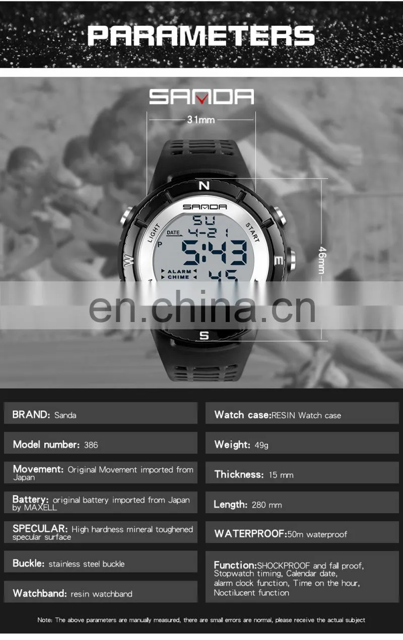 SANDA 286 High quality led display boys wristwatch luminous chronograph waterproof sport watch digital men