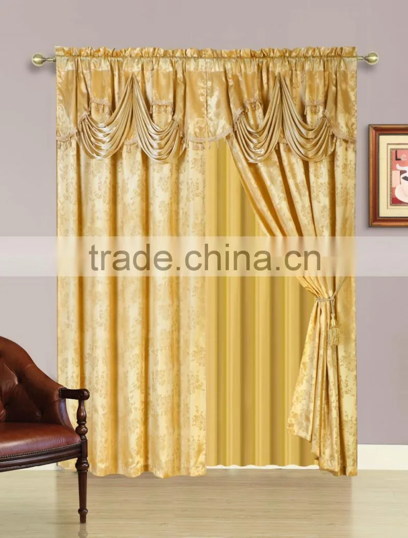 2 PCS Western Style Fringe Jacquard Curtain In Luxury Valance With Back And 2 Tassels
