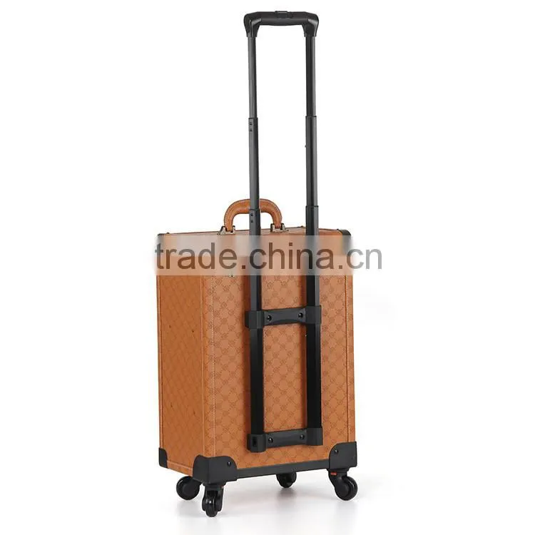 Flower PVC Professional make up tool trolley case with 4 wheels