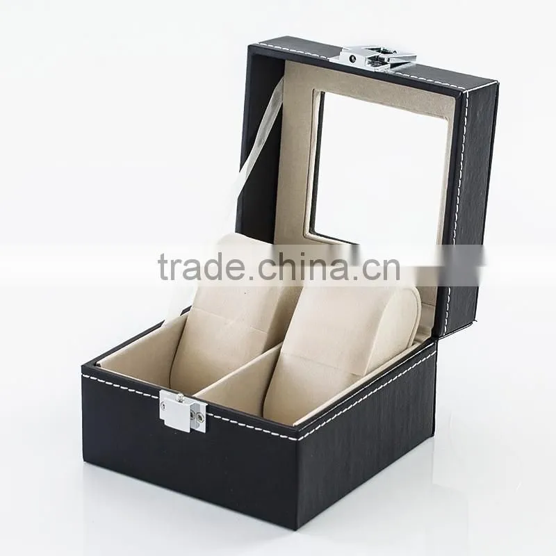 W806-2 2 Slot Double Grid Wholesale PU Leather Watch Packaging Display Box