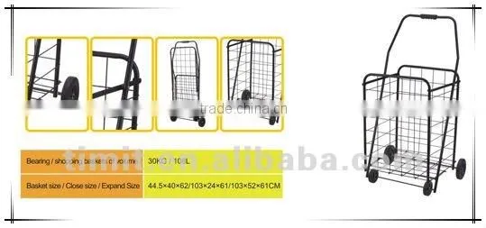 Simple Design Practical Iron 4 Wheels Foldable Black Shopping Trolley Cart