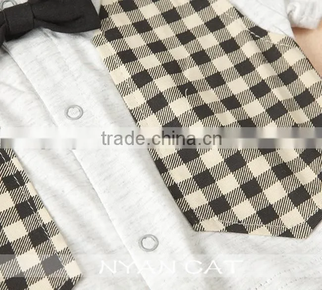 2016 Summer Baby Boy Handsome Modeling Fake Vest Kids Boy Tie Bow Baby Romper Children Boy Junpsuits