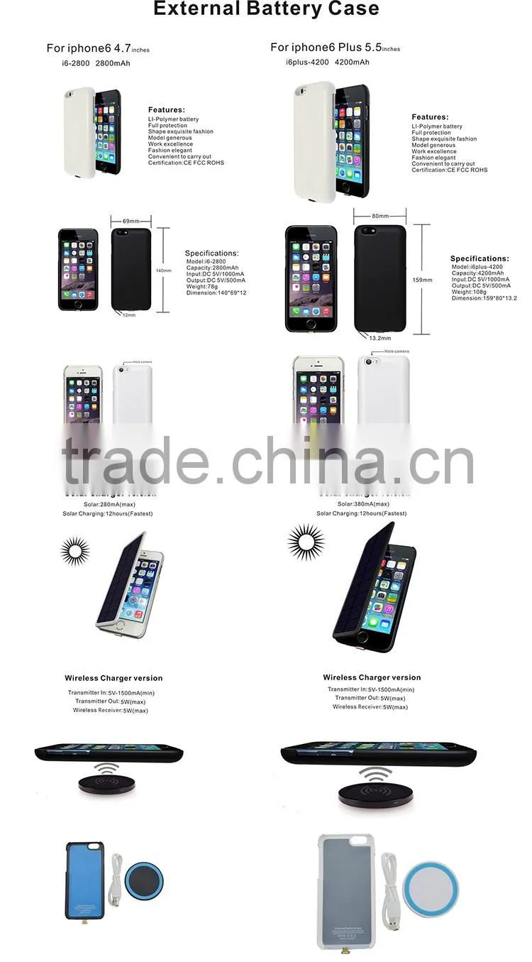 Power bank case rohs battery charger solar power phone case wallet battery replacement back cover solar case for iphone6