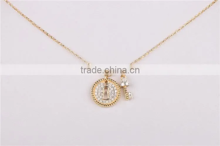 wholesale fashion silver lock and key pendant 925 solid silver gold plated necklace