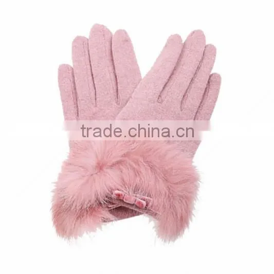 gril's fleece lined wool gloves hebei with fur