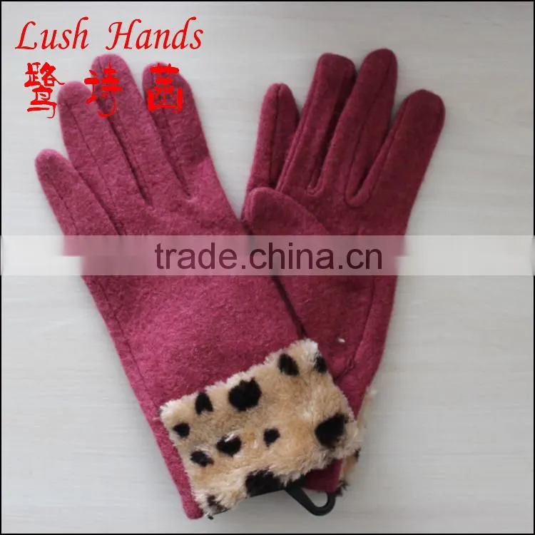Fashion ladies and womens woolen gloves with Fake Fur cuff