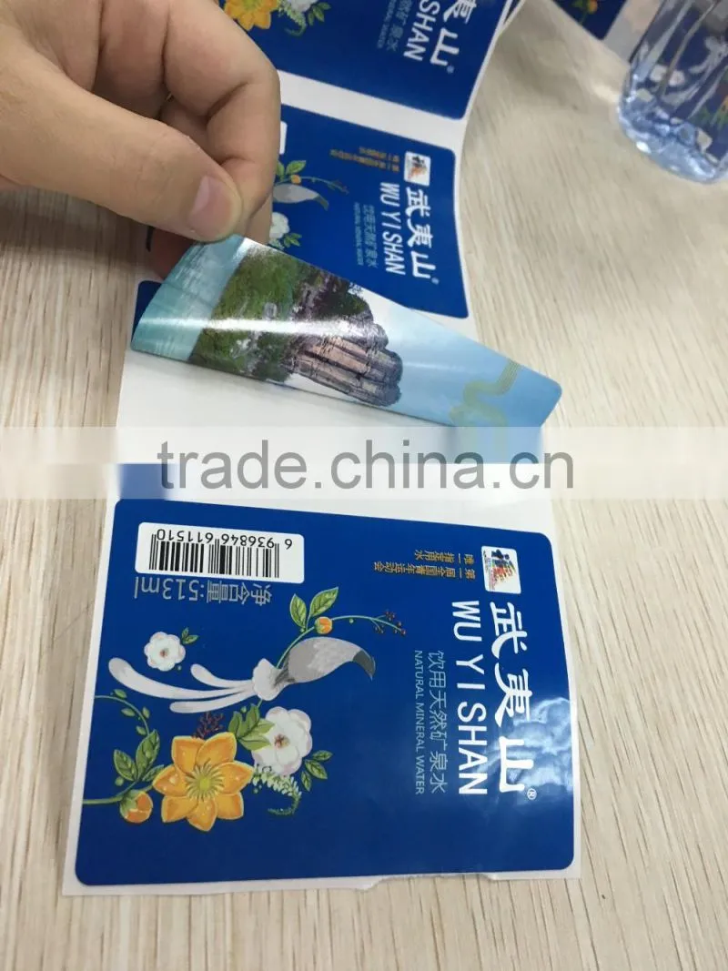 Customized Plastic Water Bottle Label Printing ; Two Sided Colored printing Water Bottle Label